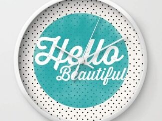 Hello Beautiful Teal Dots typography Wall clock